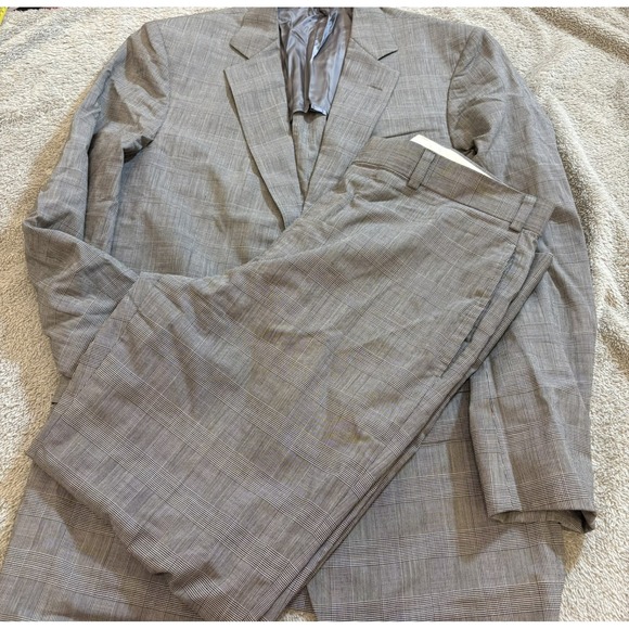 Brooks Brothers Fitzgerald BrooksCool Grey Glen Plaid Full Canvas Suit Mens 40R